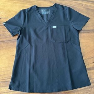 Figs Black V-Neck Scrubs Top Size Small